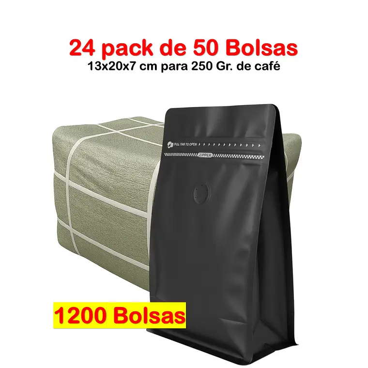 Embalaje 1200 bolsas para 250 grs de café Aluminio Negro 1