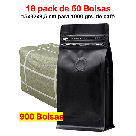 Embalaje 900 bolsas para 1000 grs de cafe Aluminio Negro