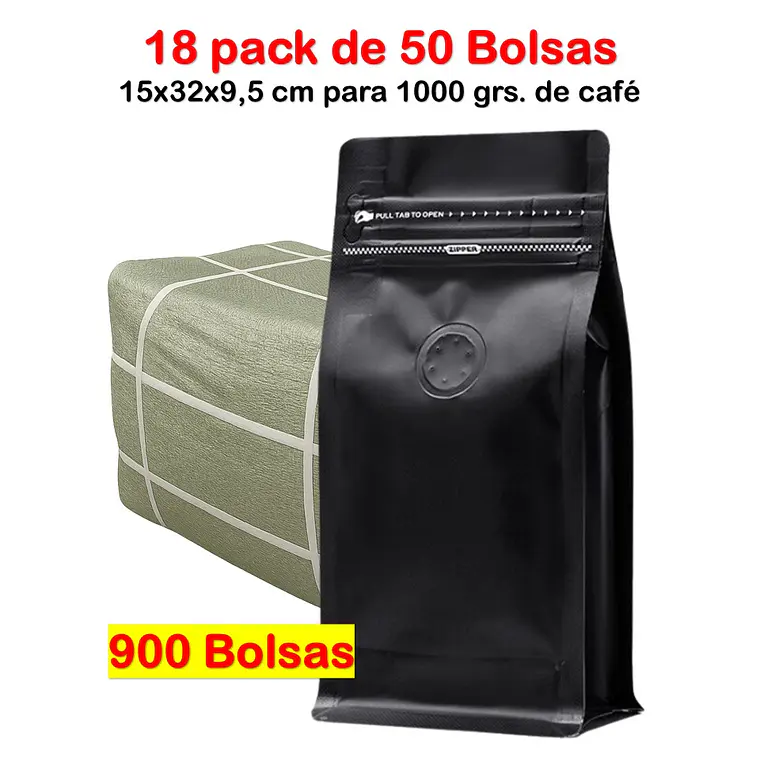 Embalaje 900 bolsas para 1000 grs de cafe Aluminio Negro 1