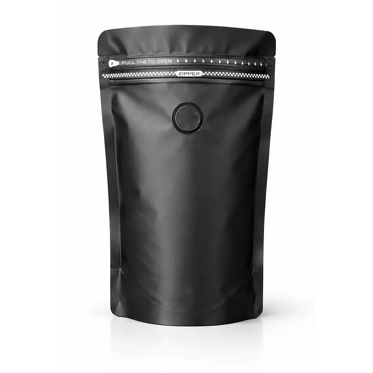 50 Bolsas Doypack 13x21x4 cm Aluminio Negro con Válvula  1