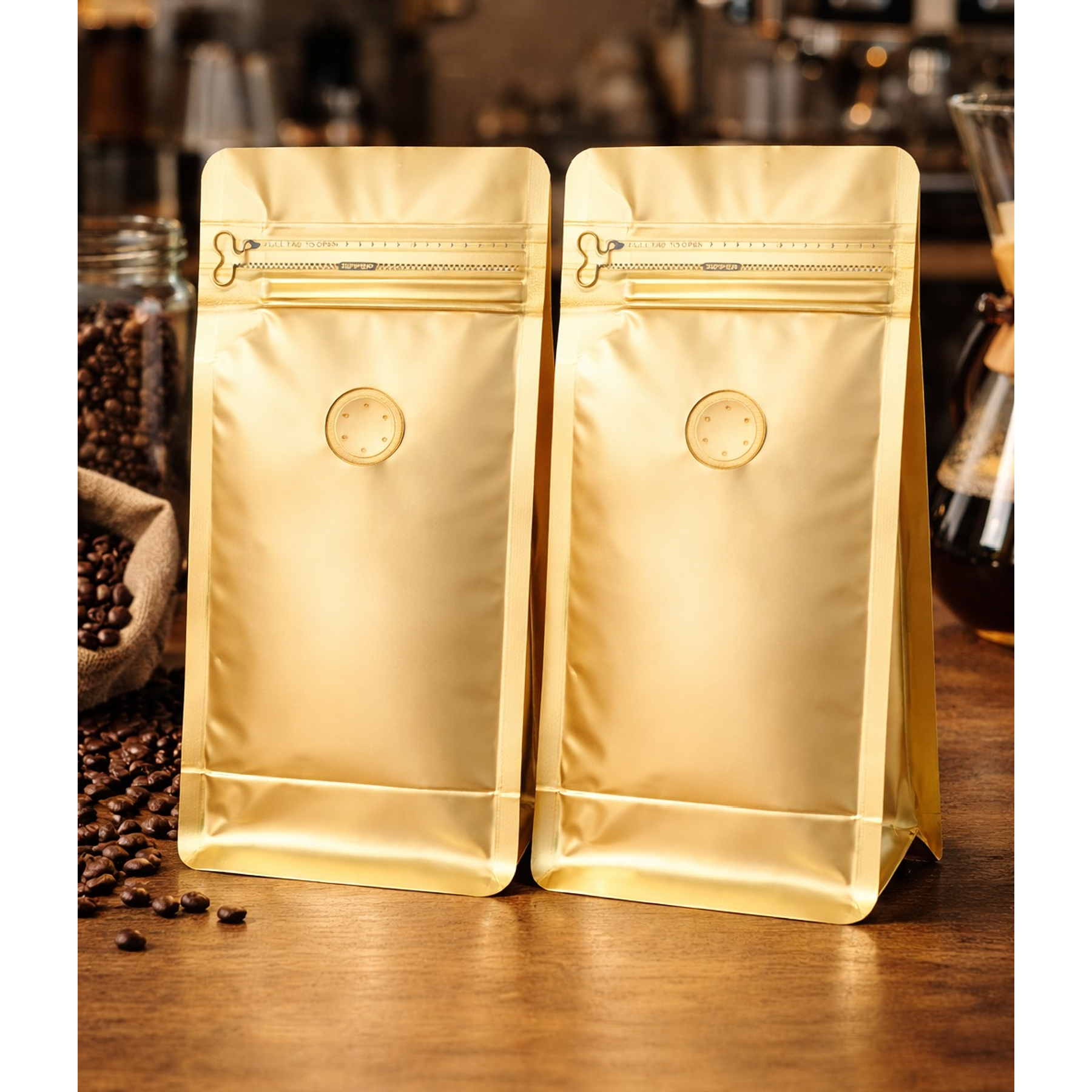 50 Bolsas 9x18x5 cm Aluminio Dorado con Válvula 