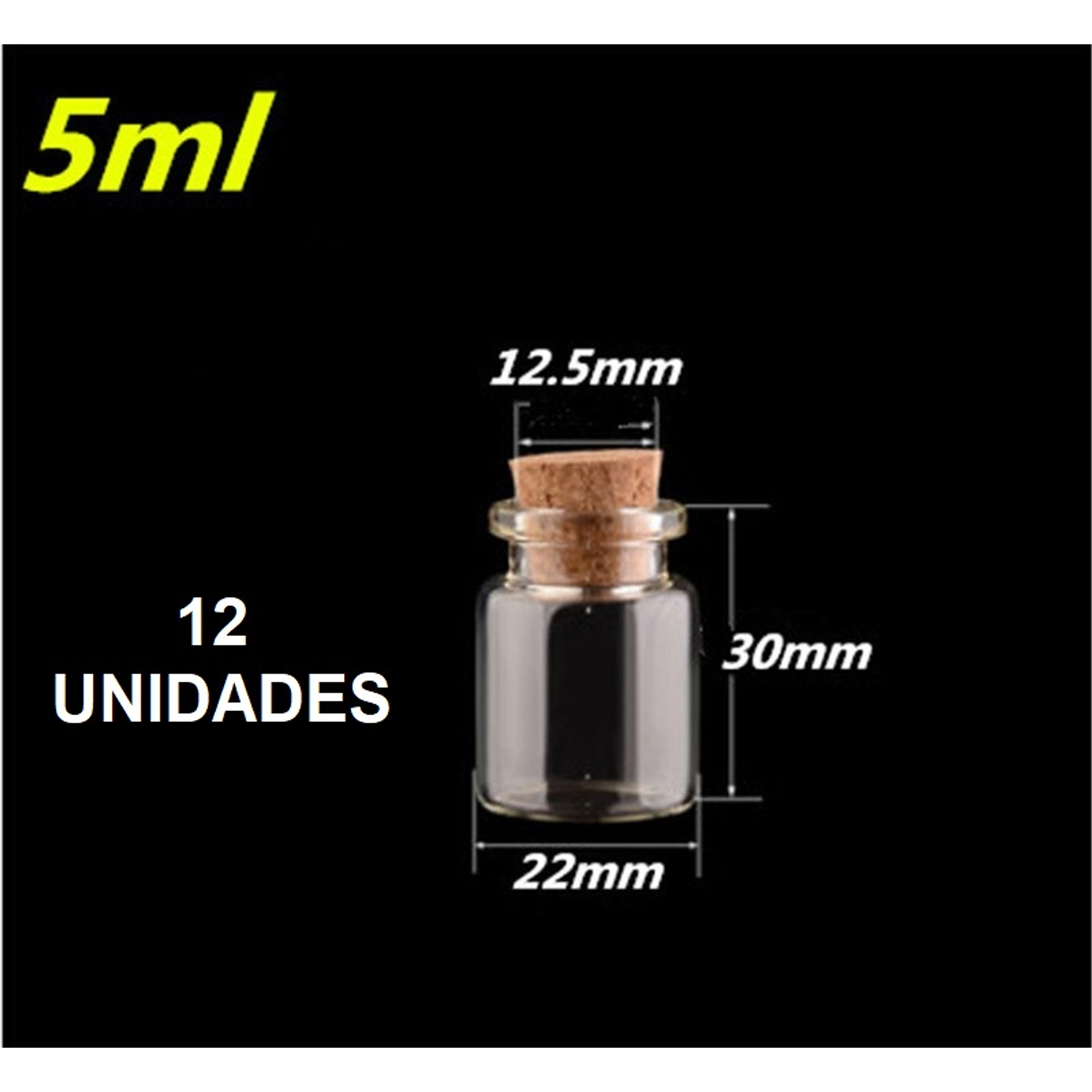 12 Mini Frascos 22x30 mm Vidrio Corcho 5 ml