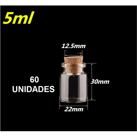 60 Mini Frascos 22x30 mm Vidrio Corcho 5 ml