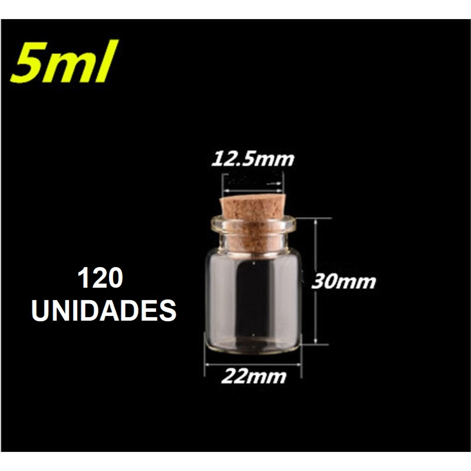 120 Mini Frascos 22x30 mm Vidrio Corcho 5 ml