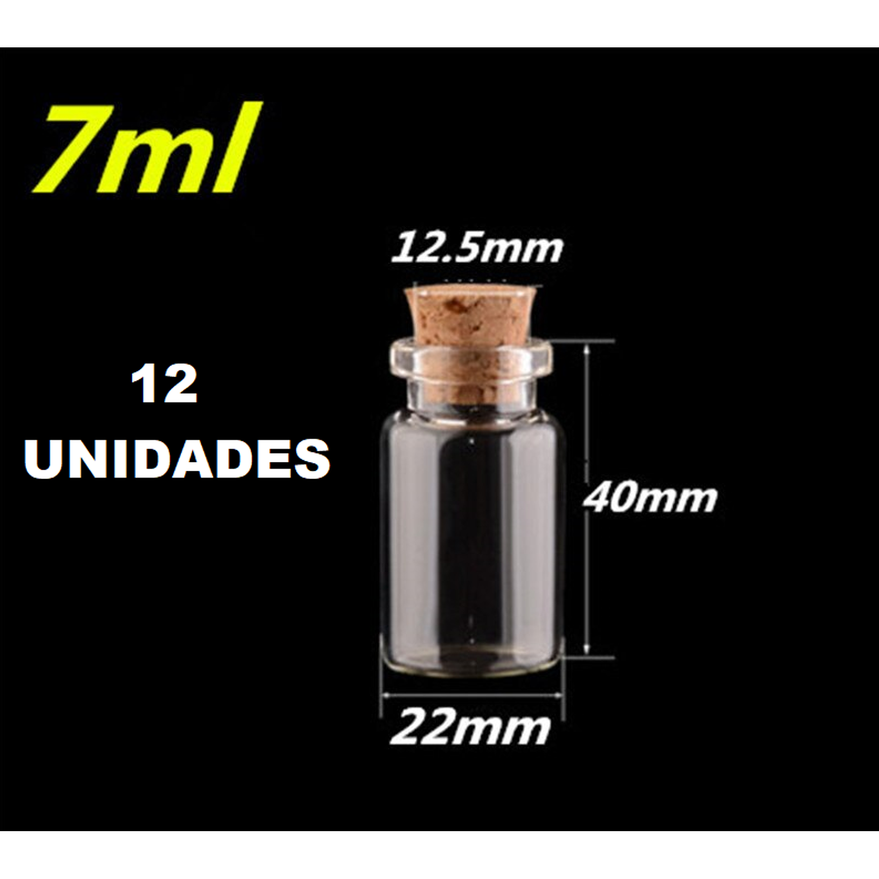 12 Mini Frascos 22x40 mm Vidrio Corcho 7 ml