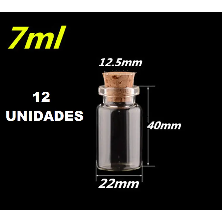 12 Mini Frascos 22x40 mm Vidrio Corcho 7 ml 2