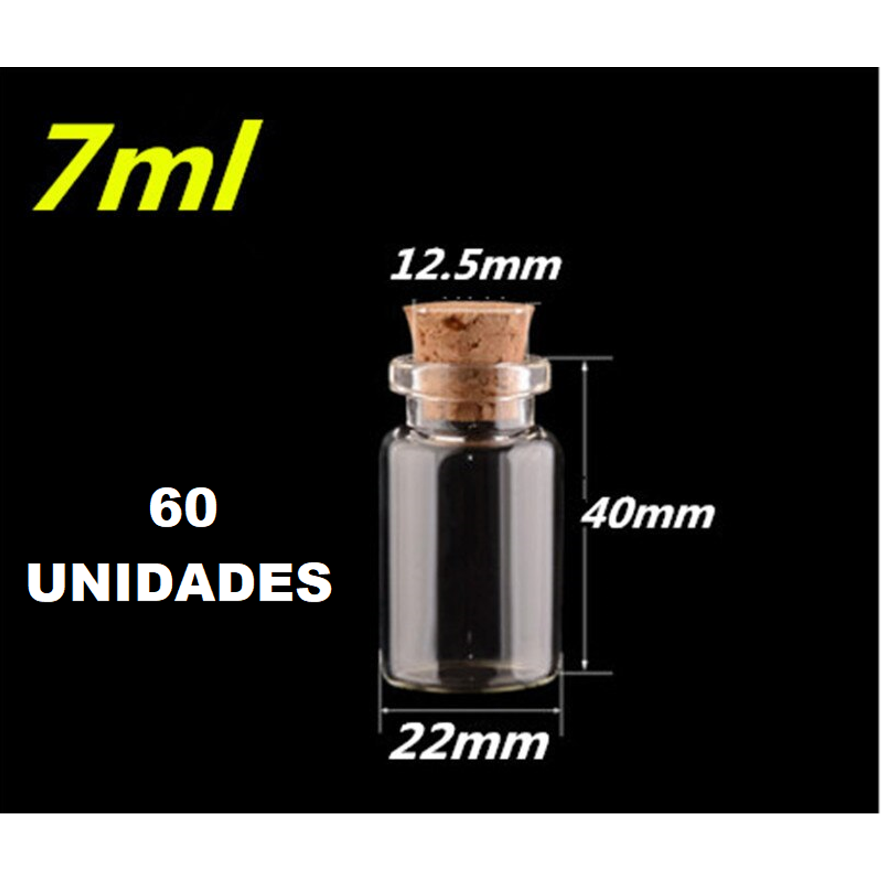 60 Mini Frascos 22x40 mm Vidrio Corcho 7 ml