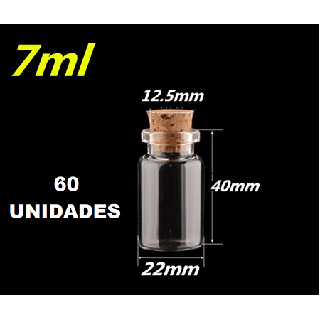 60 Mini Frascos 22x40 mm Vidrio Corcho 7 ml