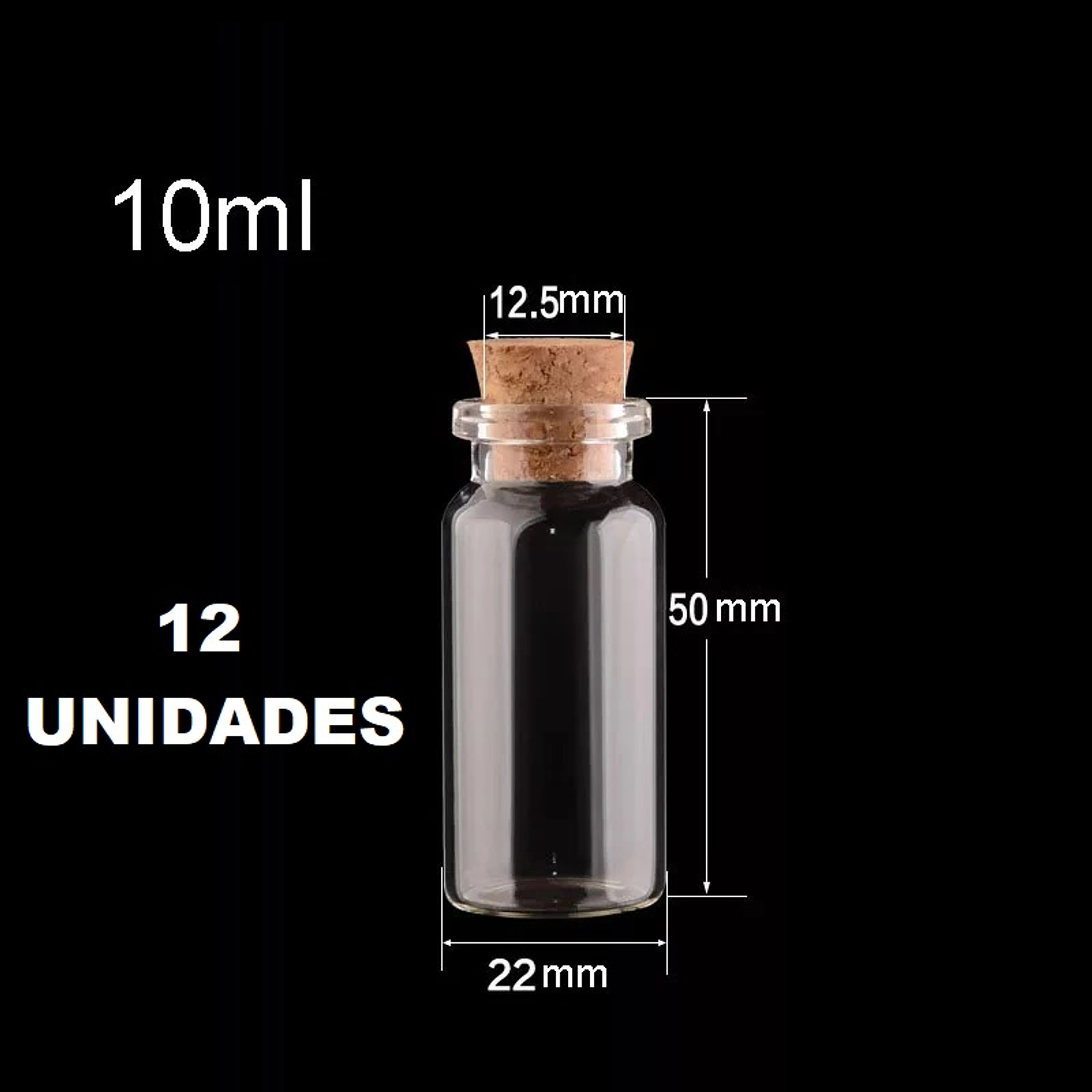 12 Mini Frascos 22x50 mm Vidrio Corcho 10 ml