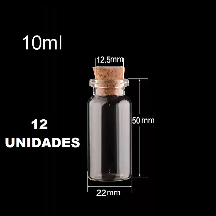 12 Mini Frascos 22x50 mm Vidrio Corcho 10 ml 2
