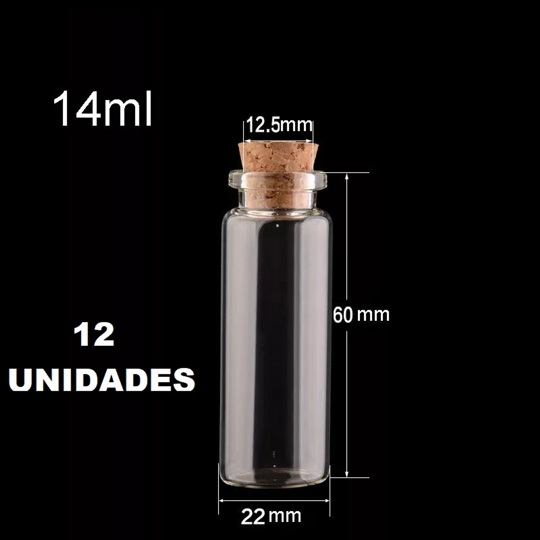 12 Mini Frascos 22x60 mm Vidrio Corcho 14 ml