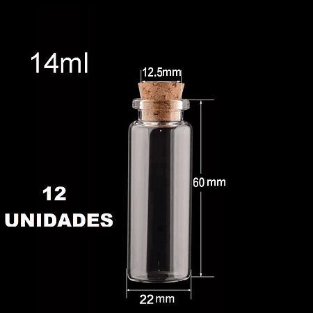 12 Mini Frascos 22x60 mm Vidrio Corcho 14 ml