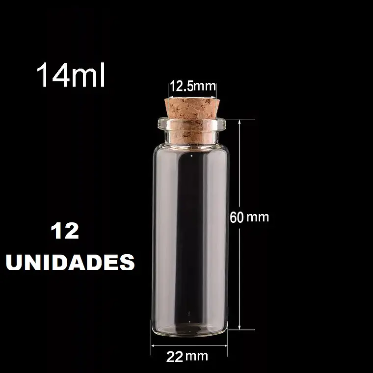 12 Mini Frascos 22x60 mm Vidrio Corcho 14 ml 2