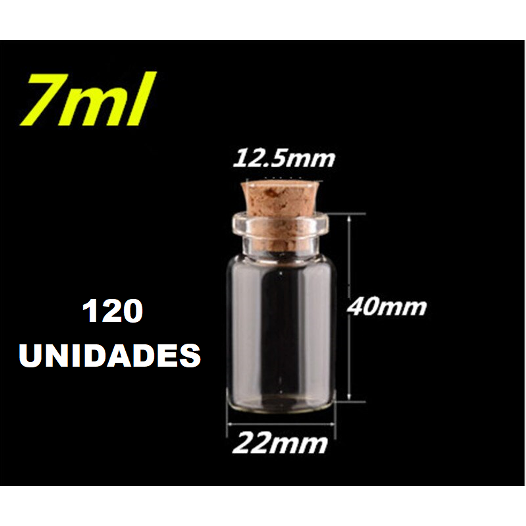 120 Mini Frascos 22x40 mm Vidrio Corcho 7 ml