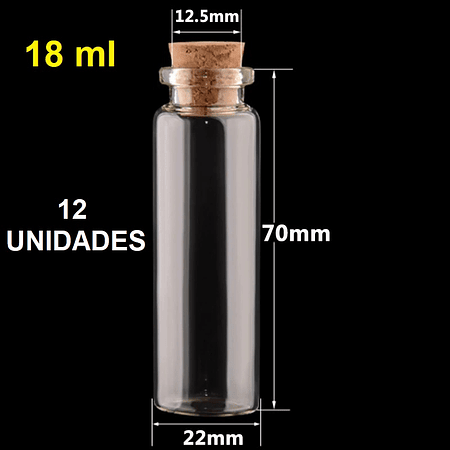 12 Mini Frascos 22x70 mm Vidrio Corcho 18 ml