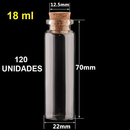 120 Mini Frascos 22x70 mm Vidrio Corcho 18 ml