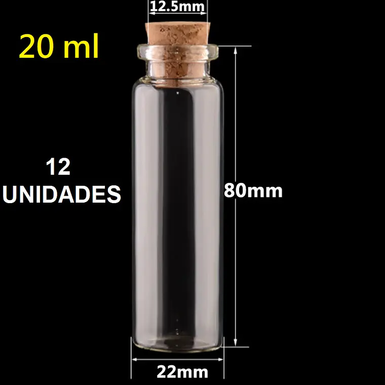 12 Mini Frascos 22x80 mm Vidrio Corcho 20 ml 2