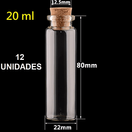 12 Mini Frascos 22x80 mm Vidrio Corcho 20 ml