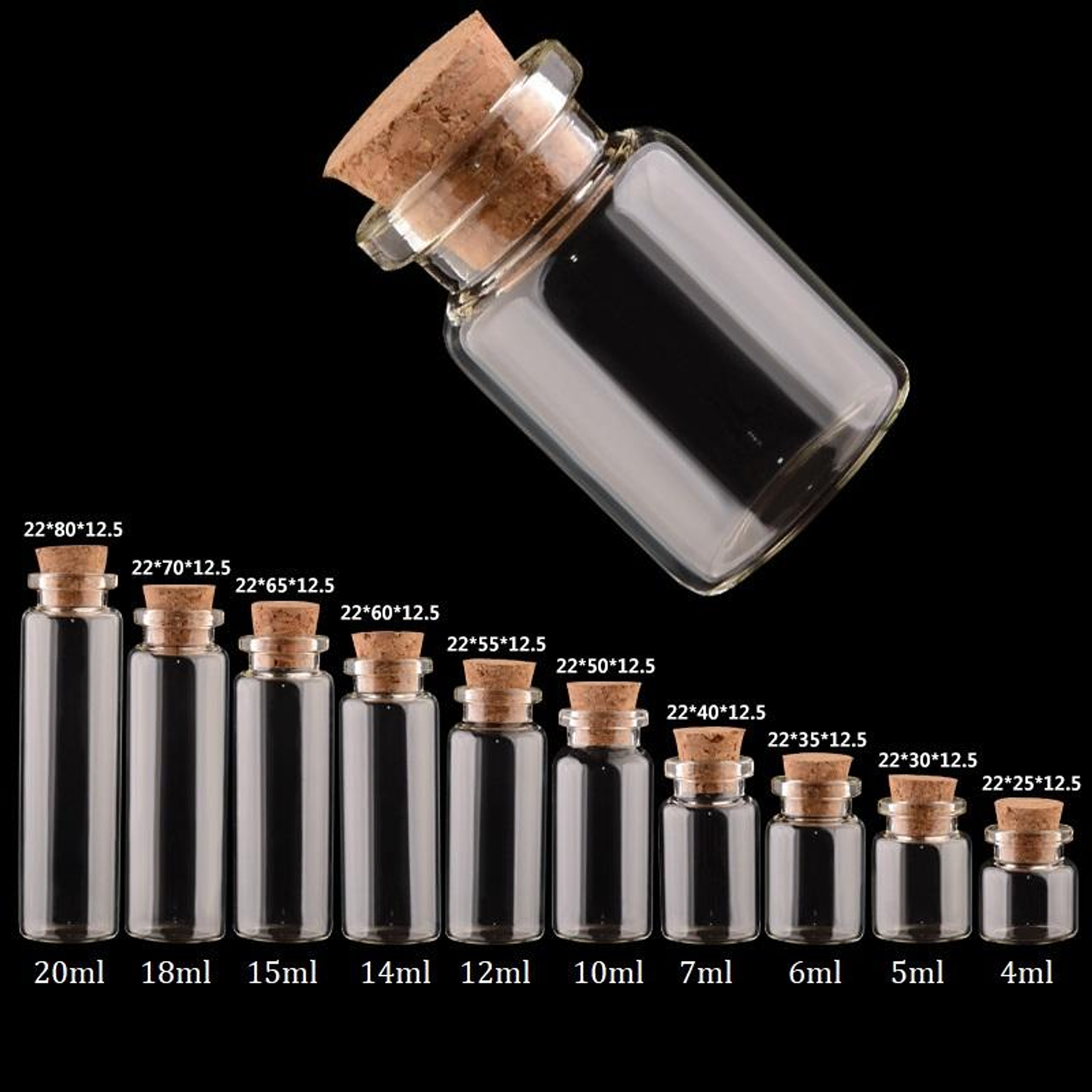 Frascos de vidrio pequeños con tapa de corchos, mini botellas de vidrio  vacías de 0.2 fl oz, frasco de 100 unids/lote (0.2 fl oz-18 x 40 x 12.5)