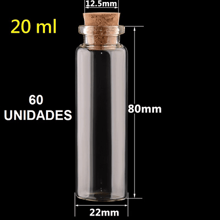 60 Mini Frascos 22x80 mm Vidrio Corcho 20 ml