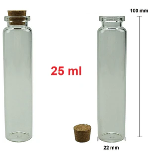 12 Mini Frascos 22x100 mm Vidrio Corcho 25 ml