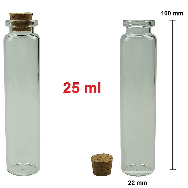 12 Mini Frascos 22x100 mm Vidrio Corcho 25 ml 1