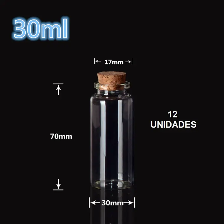 12 Mini Frascos 30x70 mm Vidrio Corcho 30 ml 2