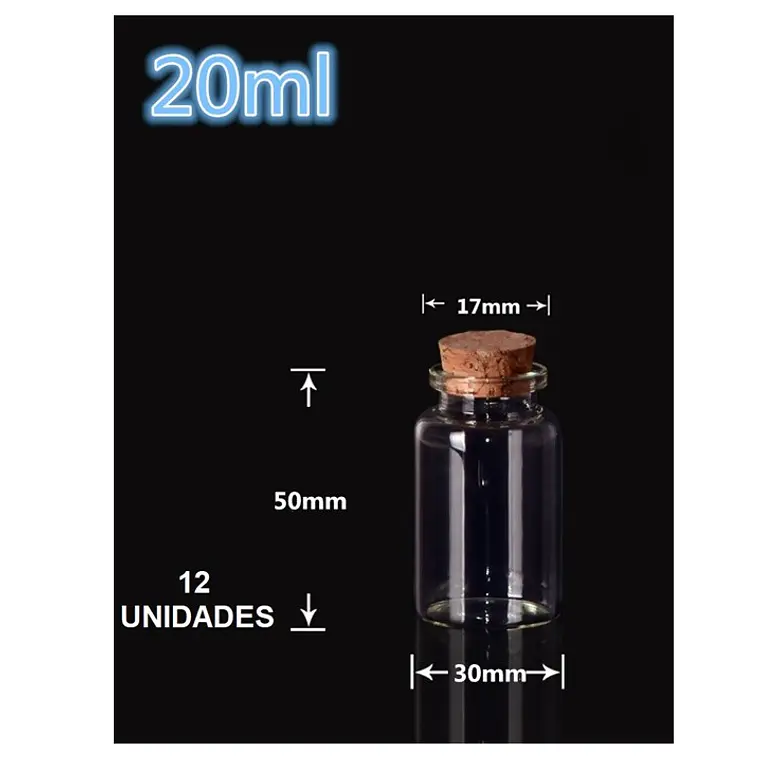 12 Mini Frascos 30x50 mm Vidrio Corcho 20 ml 2