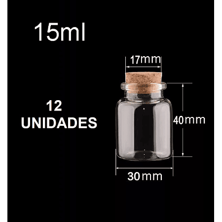 12 Mini Frascos 30x40 mm Vidrio Corcho 15 ml