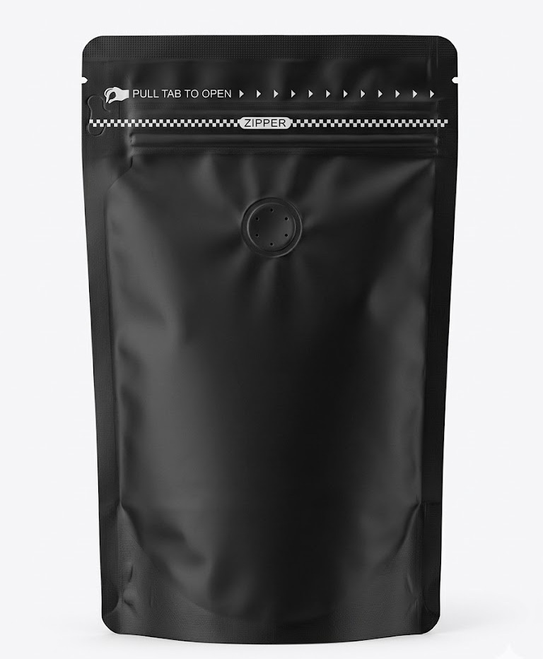 50 Bolsas Doypack 15x23x5 cm Metalizadas Color Negro con Válvula para 250 Grs. de Café