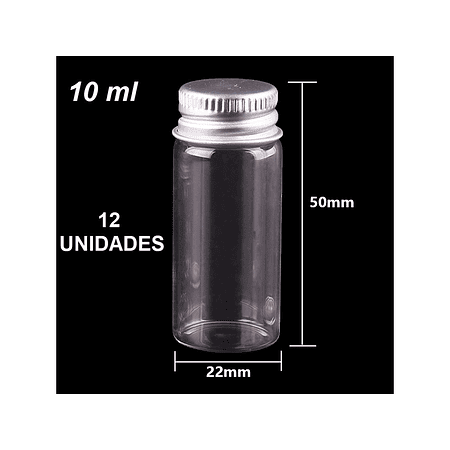 12 Frascos Vidrio 22x50 mm Tapa Rosca 10 ml