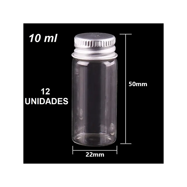 12 Frascos Vidrio 22x50 mm Tapa Rosca 10 ml 3
