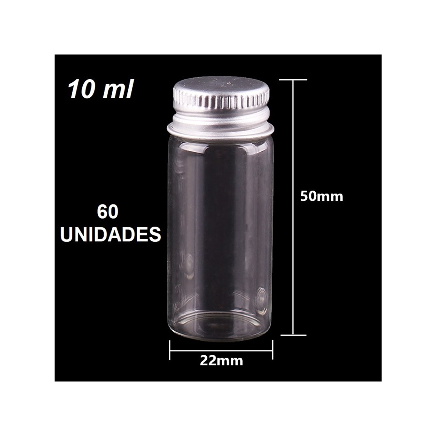 60 Frascos Vidrio 22x50 mm Tapa Rosca 10 ml