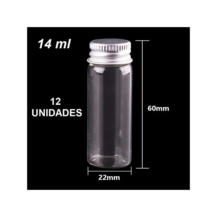 12 Frascos Vidrio 22x60 mm Tapa Rosca 14 ml 3