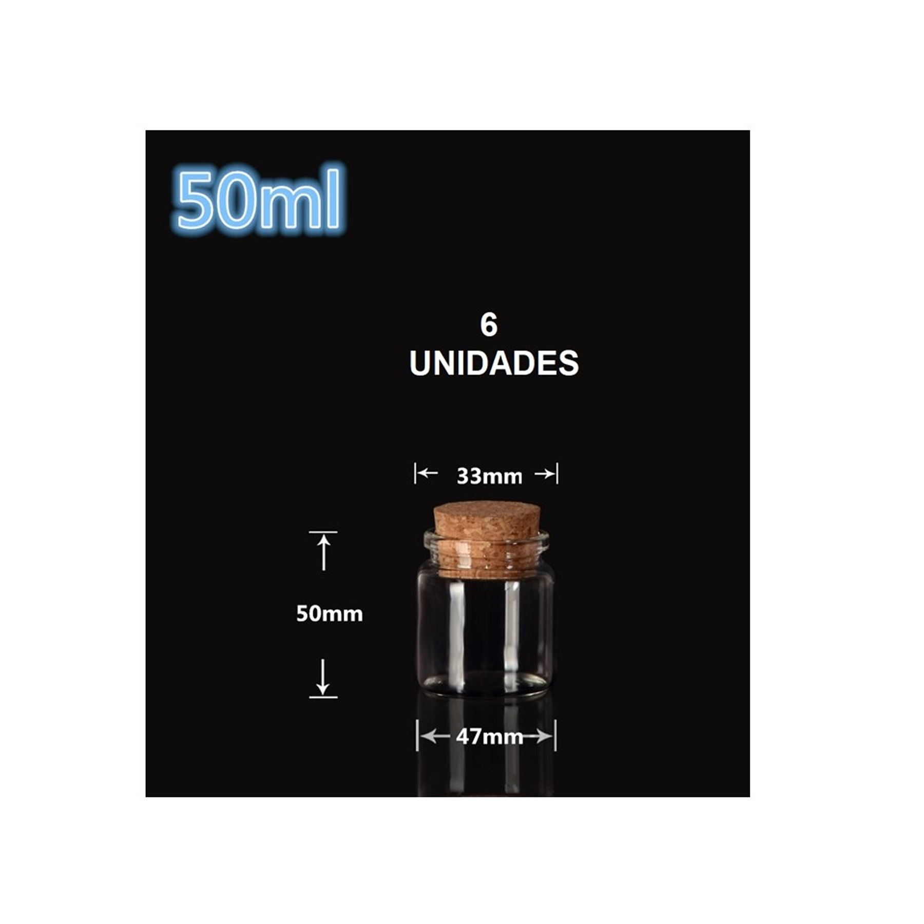 6 Frascos Vidrio Corcho 47x50 mm 50 ml