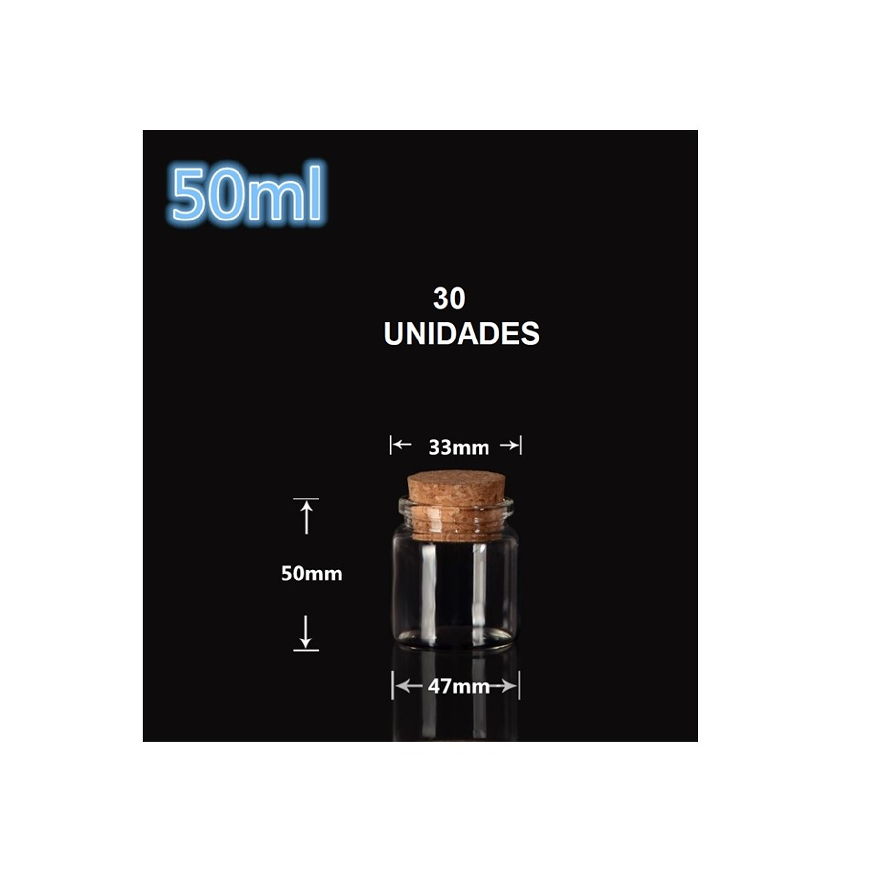 30 Frascos Vidrio Corcho 47x50 mm  50 ml