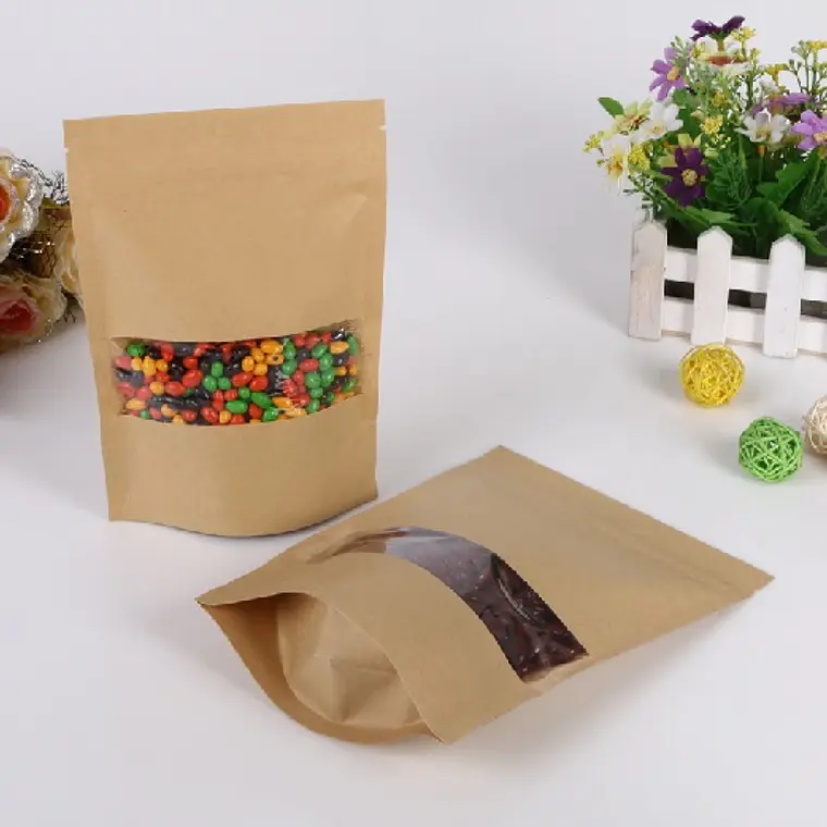 50 Bolsas papel Kraft 14x20x4 cm con ventana cierre hermético 3