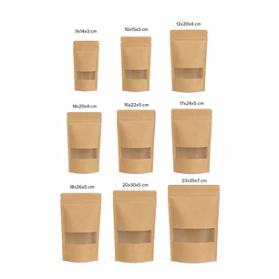 9 Muestras Bolsas Doypack kraft con ventana