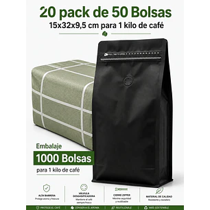 Embalaje 1000 bolsas para 1000 grs de cafe Aluminio Negro