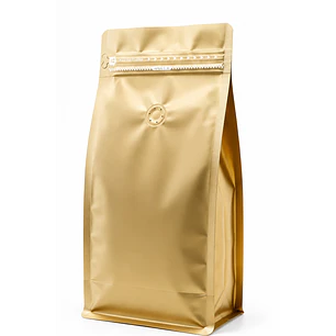 50 Bolsas Doypack 15x32x9,5 cm Metalizadas Doradas con Válvula para 1 Kg de Café