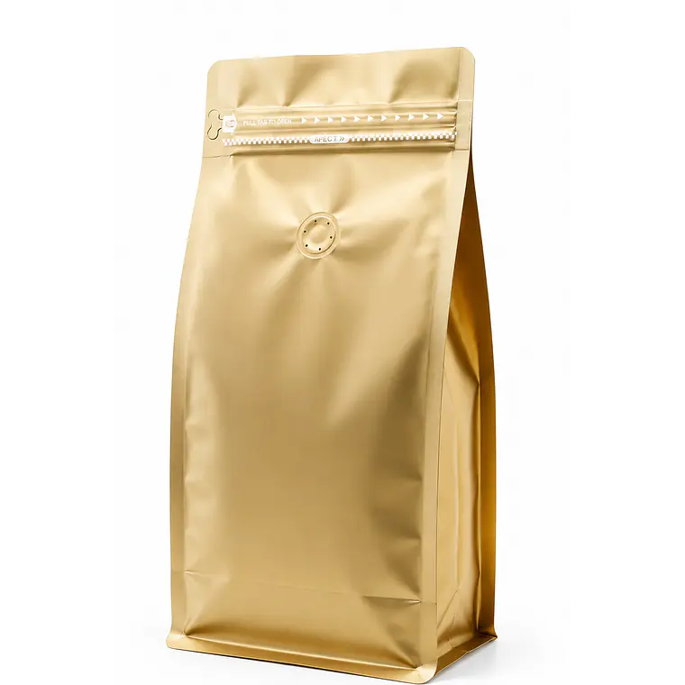 50 Bolsas Doypack 15x32x9,5 cm Metalizadas Doradas con Válvula para 1 Kg de Café 1