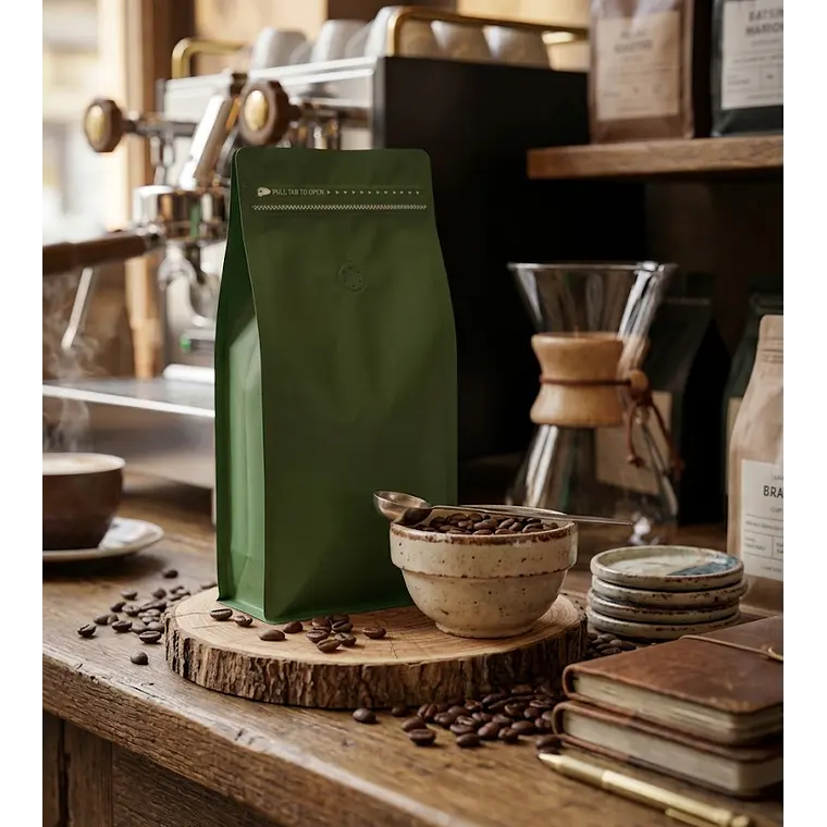 Embalaje 1000 Bolsas Metalizadas Color Verde 15x32x9,5 cm para 1 Kilo de Café 3