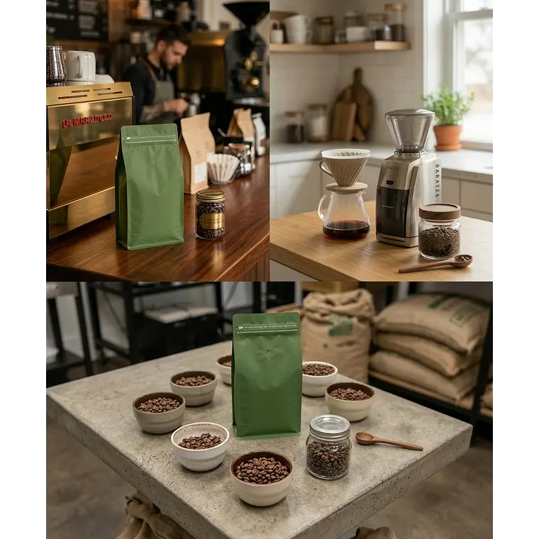 Embalaje 1000 Bolsas Metalizadas Color Verde 15x32x9,5 cm para 1 Kilo de Café 5