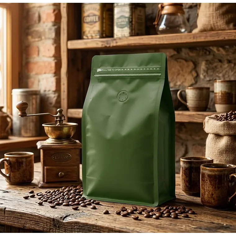 Embalaje 1200 Bolsas Metalizadas Color Verde 13x20x7 cm para 250 Grs. de Café 2