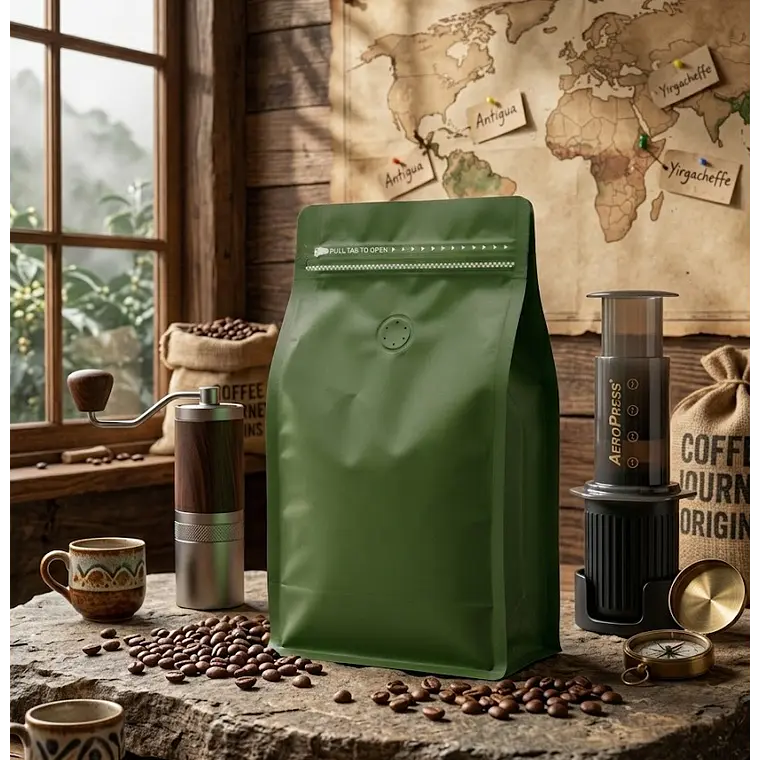 Embalaje 1200 Bolsas Metalizadas Color Verde 13x20x7 cm para 250 Grs. de Café 3