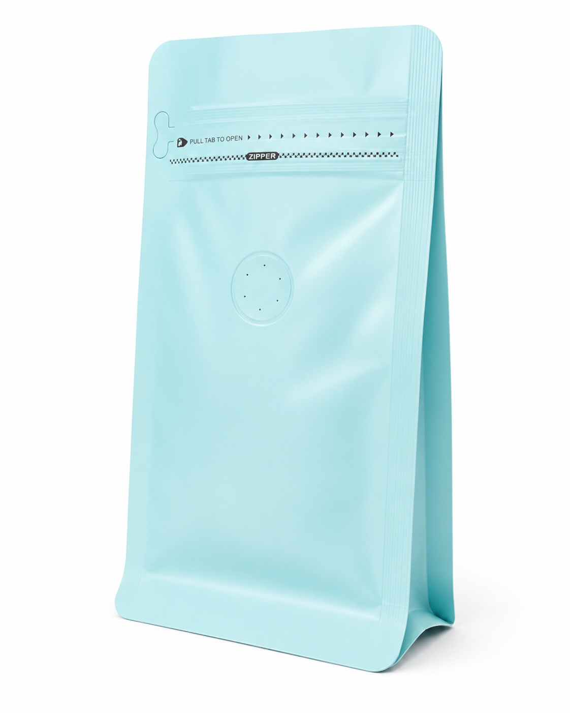 50 Bolsas Doypack 9x18x5 cm Metalizadas Color Celeste con Válvula para 125 Grs. de Café