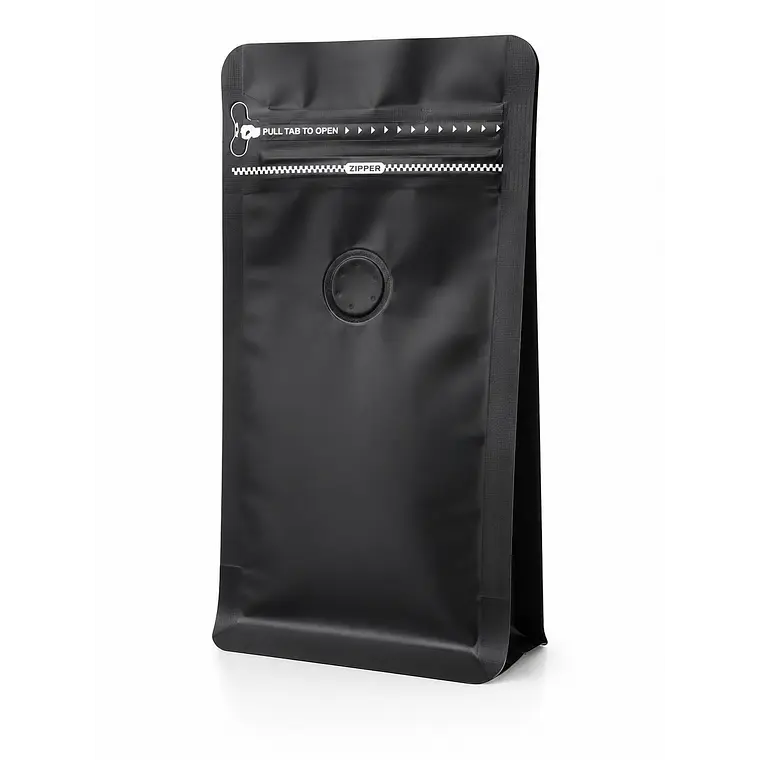 50 Bolsas Doypack 9x18x5 cm Metalizadas color negro con Válvula para 125 Grs. de Café 2