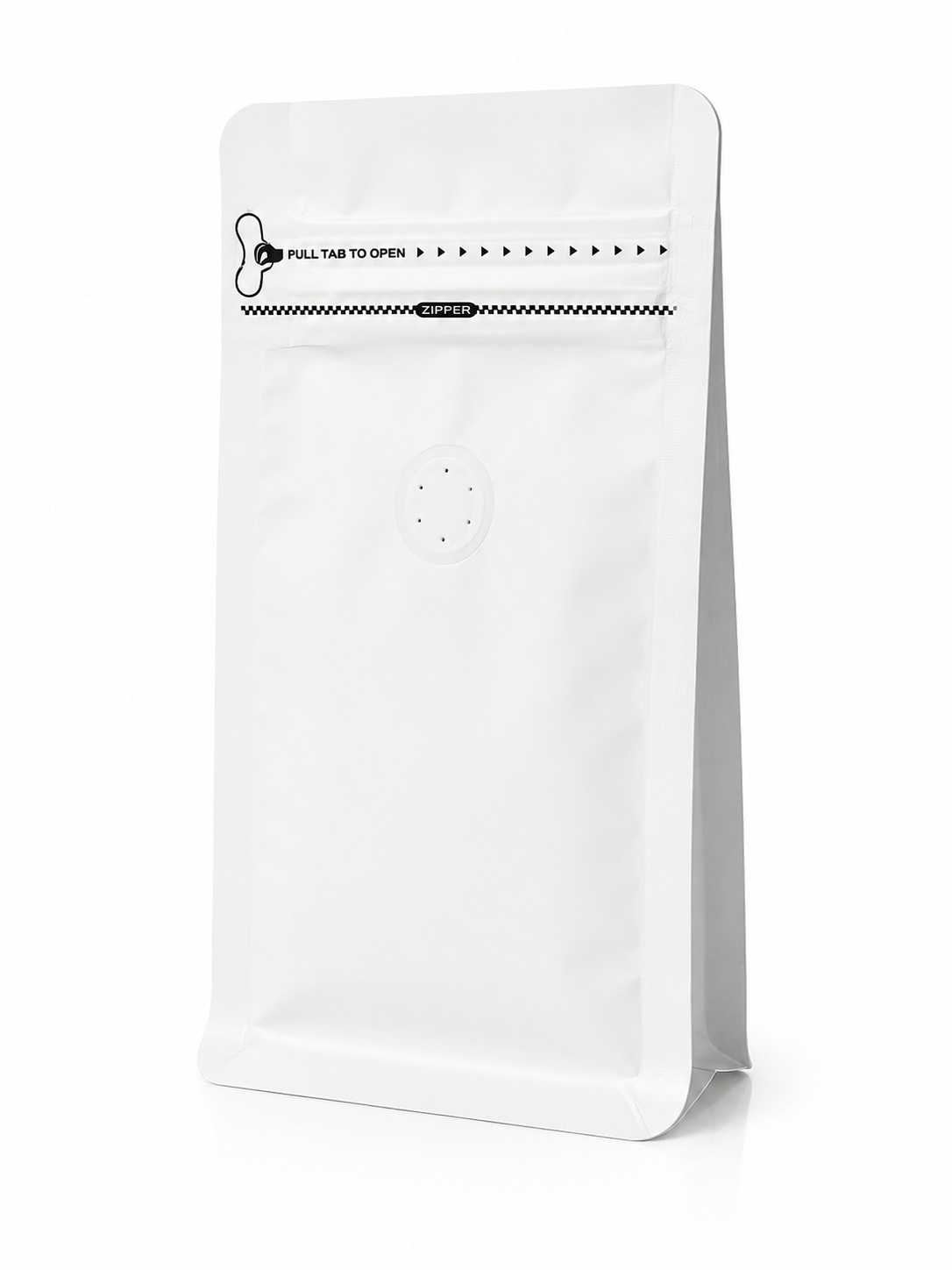 50 Bolsas Doypack 9x18x5 cm Metalizadas color blanco con Válvula para 125 Grs. de Café