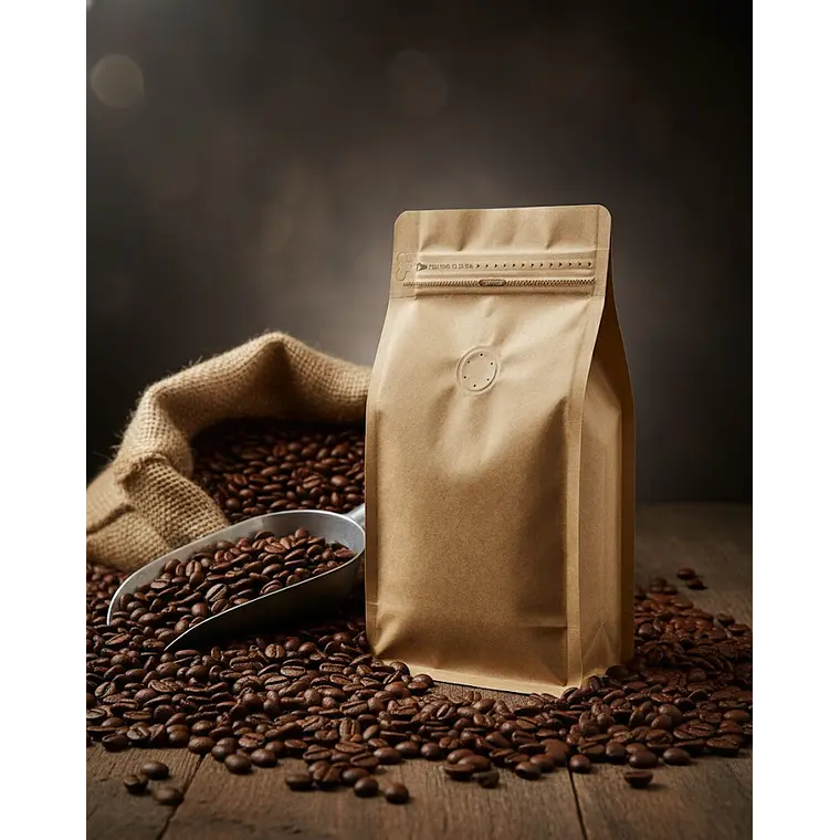 50 Bolsas Doypack 9x18x5 cm Kraft con Aluminio Y Válvula para 125 Grs. de Café 3