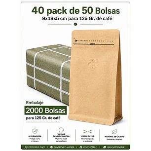 Embalaje 2000 bolsas Kraft con Aluminio para 125 grs. de café